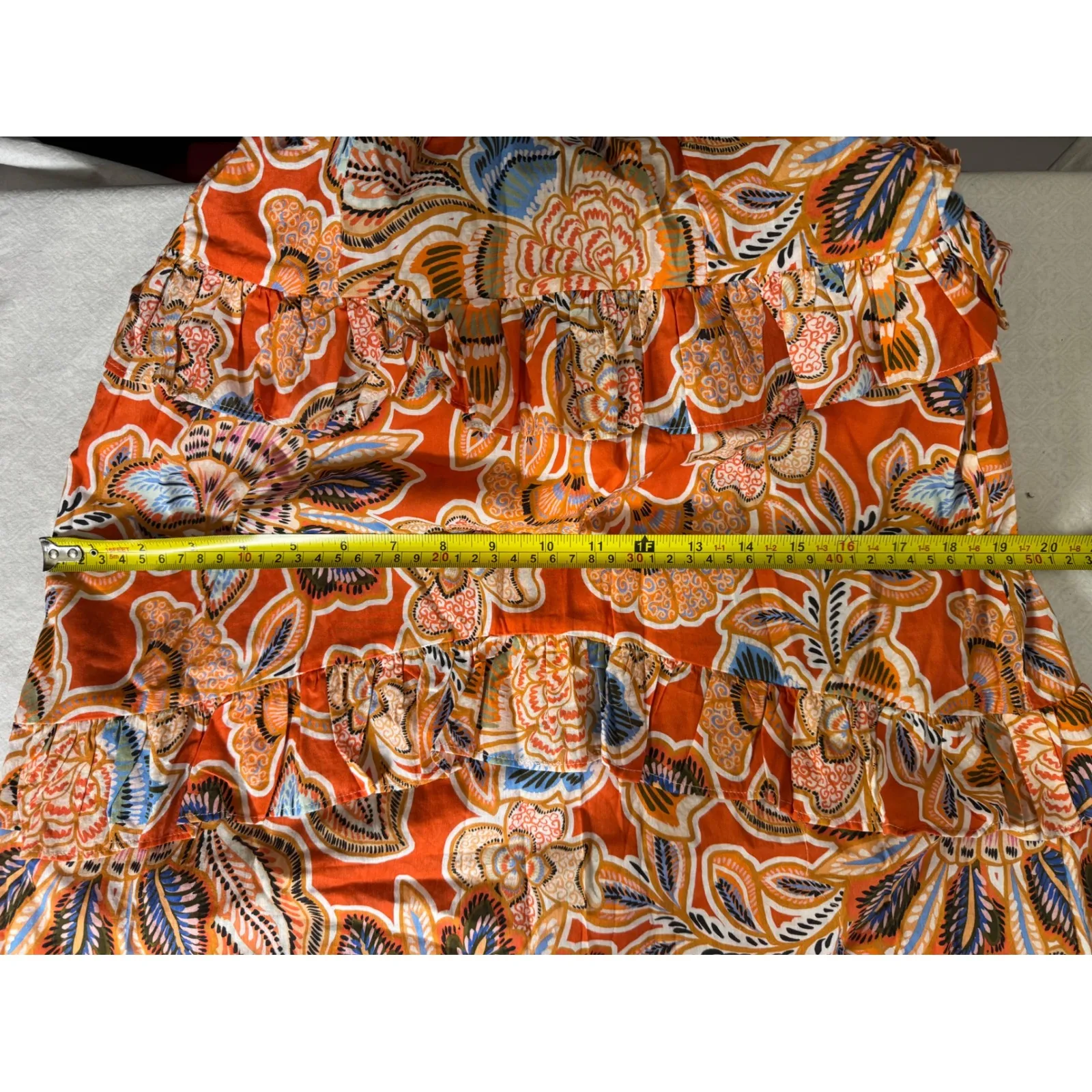 MISA Los Angeles Orange Floral Print Ruffle Tiered Midi Dress Size Small - Image 10