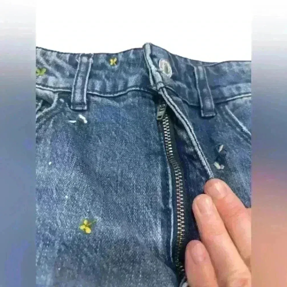 Anthropologie Pilot “The Icon” Flared Jeans 26 Blue Embroidered Paint Splattered - Image 8