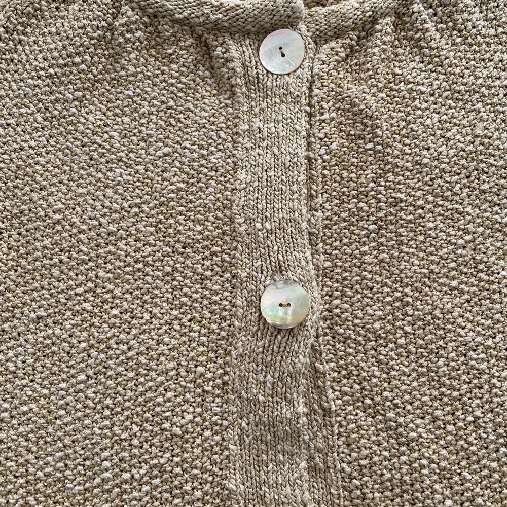 Margaret O’Leary gold tan knit shirt sleeve cardigan with pockets, size L boho - Image 15