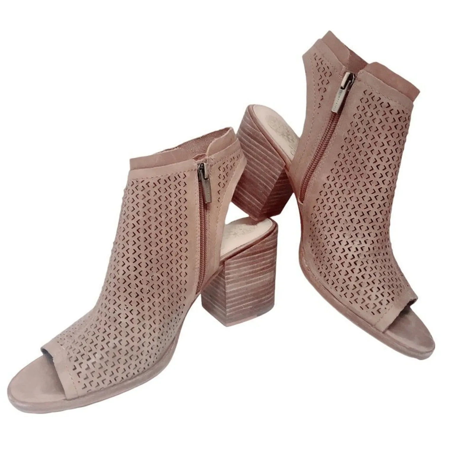 VINCE CAMUTO Liddie Open Toe Leather Block Heel Sandal 9.5 Lazer Cut Zippy Strap - Image 8