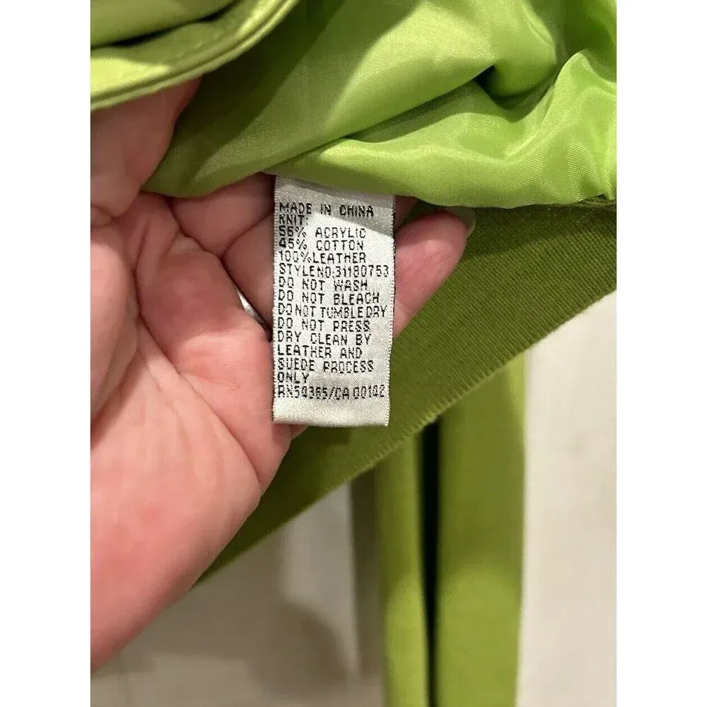 Peter Nygard Collection Lime Green Leather Front Knit Back‎ Sleeves Jacket Large - Image 8