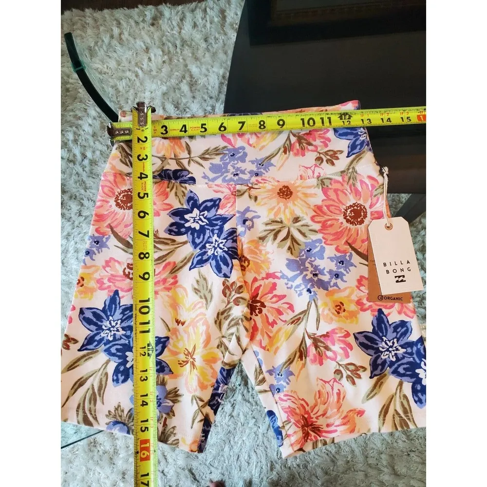 Billabong Ur A Dream Cream Pink Blue Floral Cotton High Waist Bike Shorts Medium - Image 11
