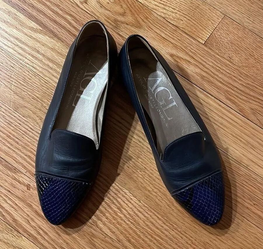 AGL attilio giusti leombruni Navy leather captoe ballet flat Italian 36 US 6 Blue - Image 6
