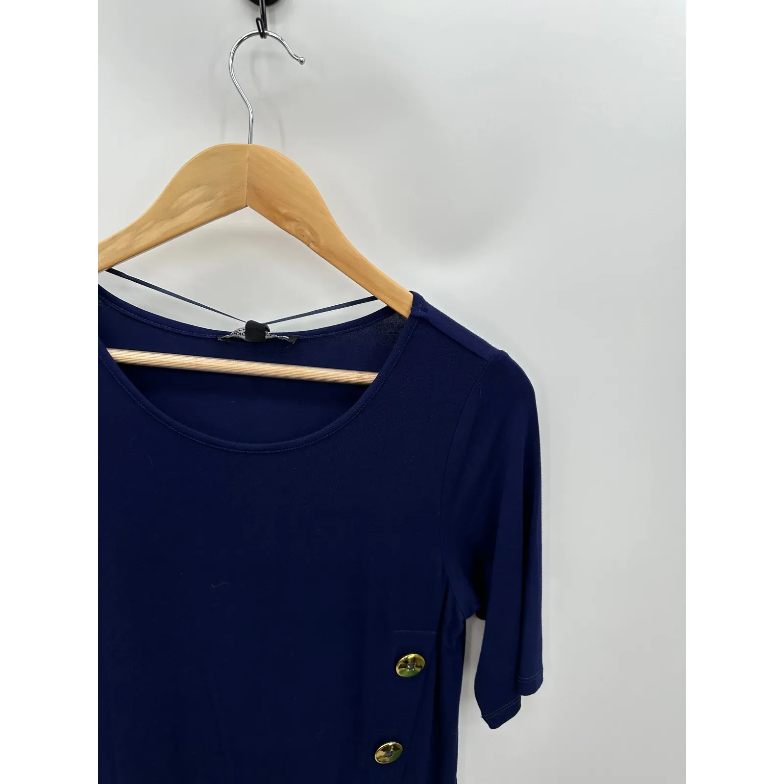 Cable & Gauge Navy Blue Gold Half Sleeve Viscose Blend Top Shirt Women S NWT - Image 4
