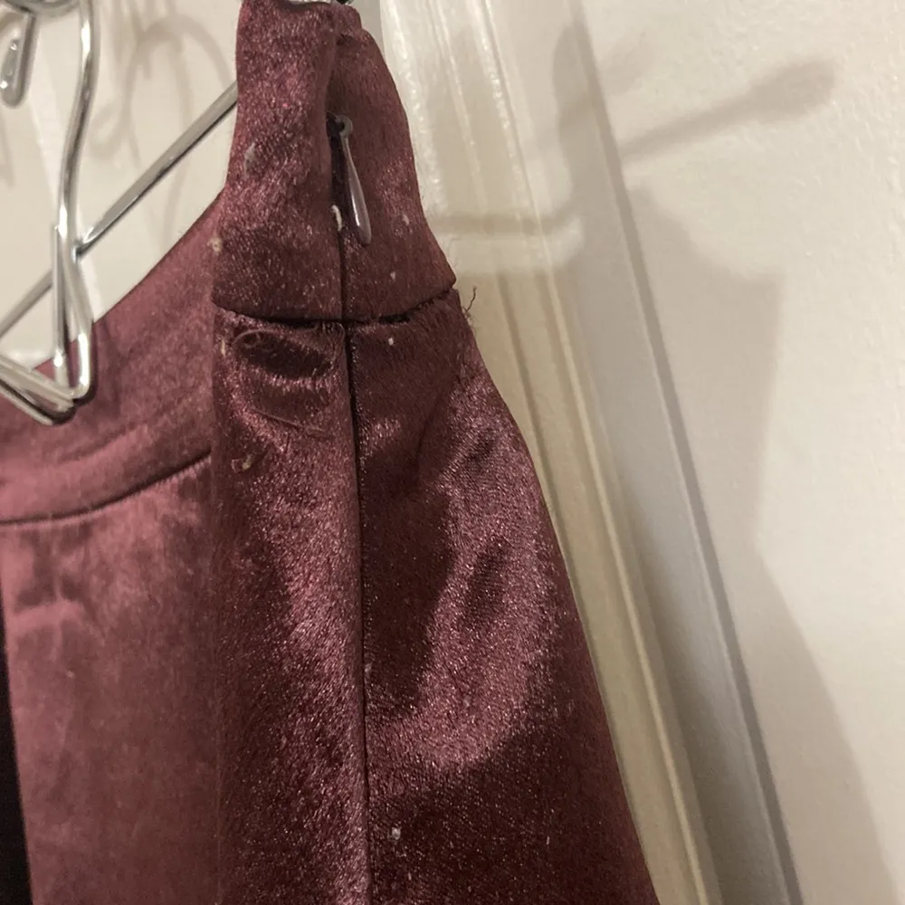 Burgundy Satin High Low Midi Skirt - Image 6
