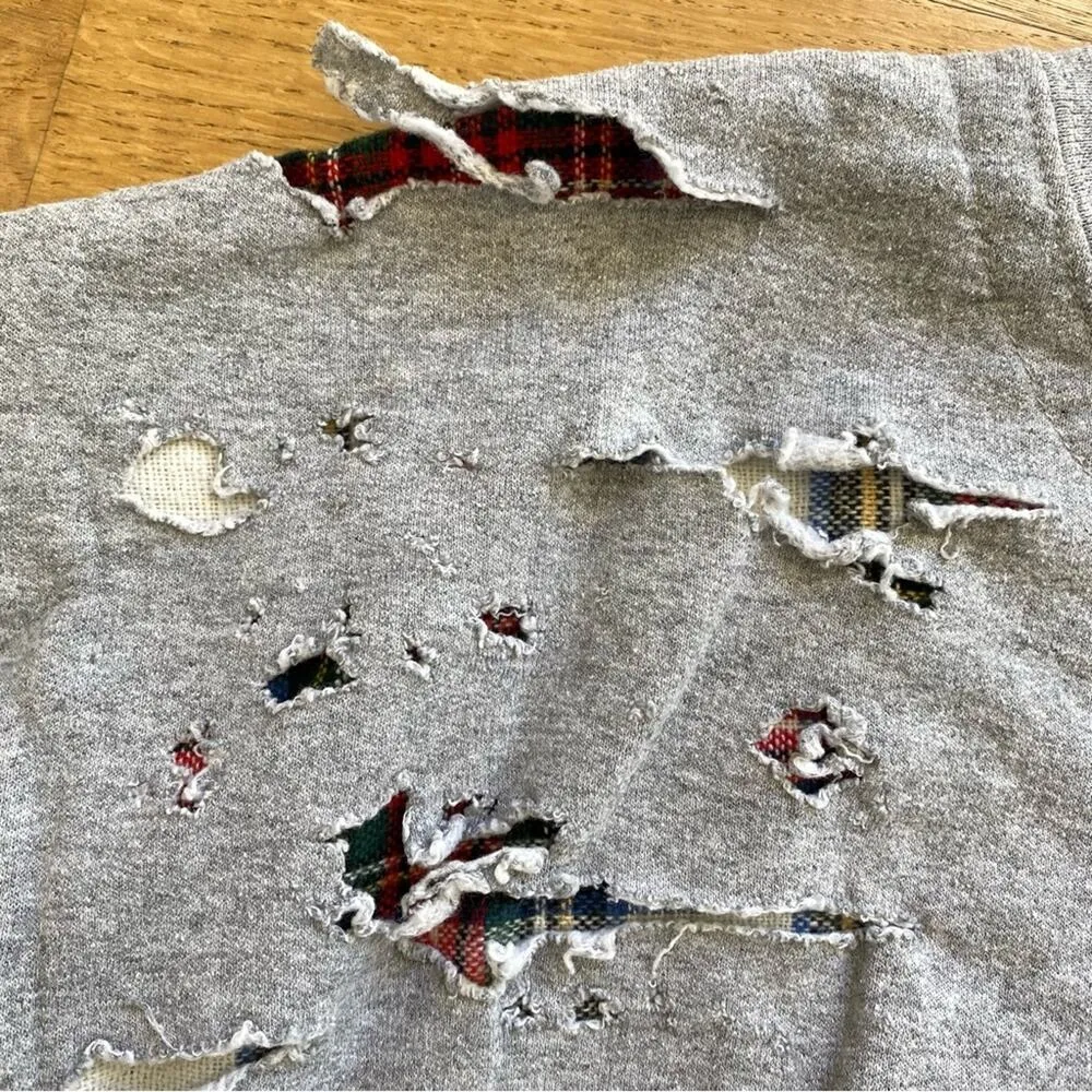 Danzy Design Studio Distressed Cropped Sweatshirt in Gray - Image 3