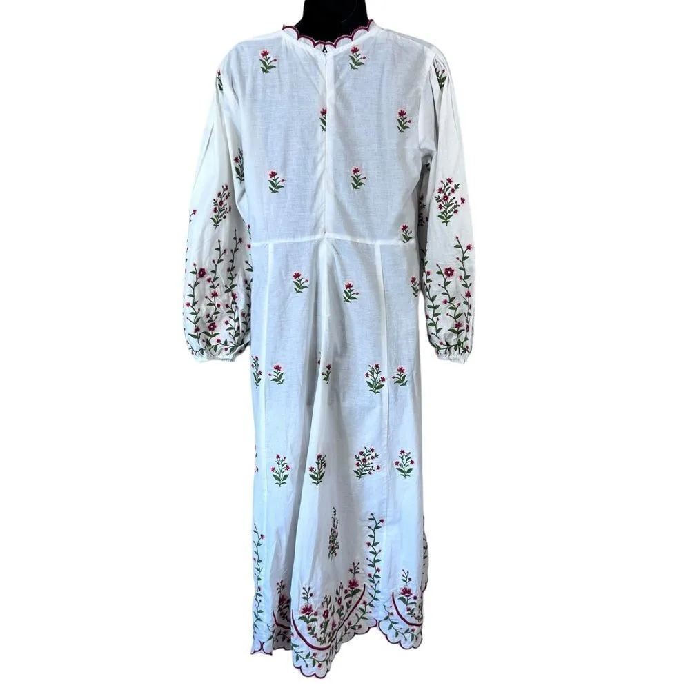 The Pearl Pagoda Poppy Embroidered Floral Midi Dress White Size undefined - Image 14