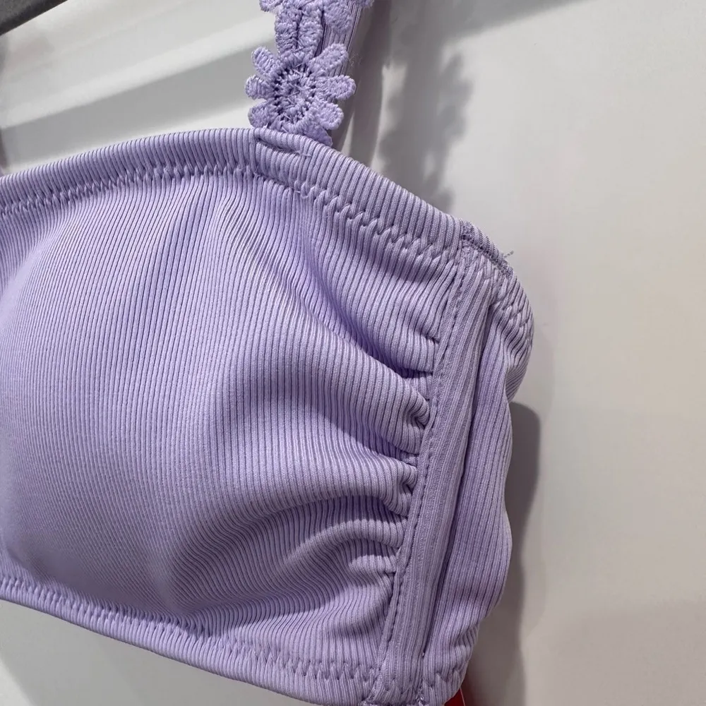 Xhilaration Ribbed Lilac Purple Daisy Bikini Top Bandeau Medium Coquette Beach - Image 5