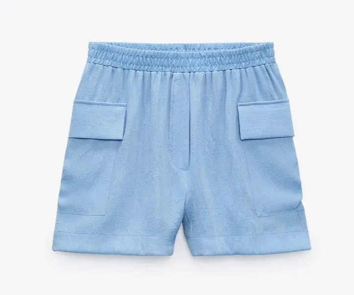 Satin Effect Cargo Shorts, Size M - Image 4