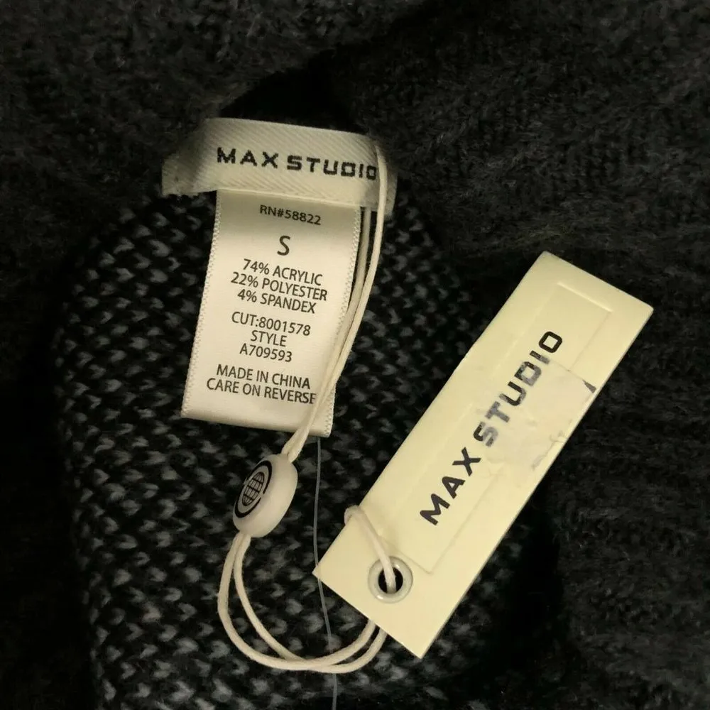 Max Studio Womens Sweater Cowl Neck Color Block Geometric Gray Size S - Image 3