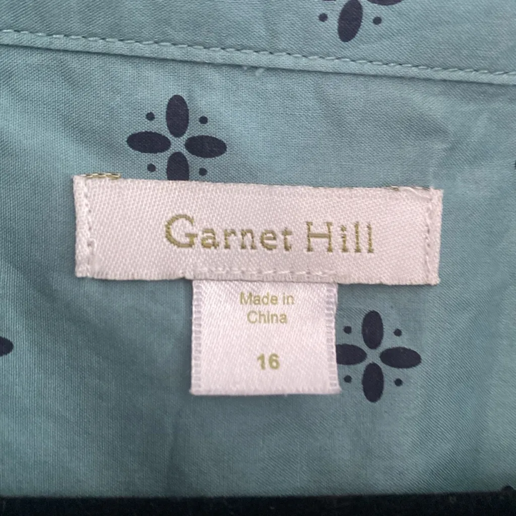 Garnet Hill Cotton Blue Patterned Casual Button Down | Size 16 - Image 3