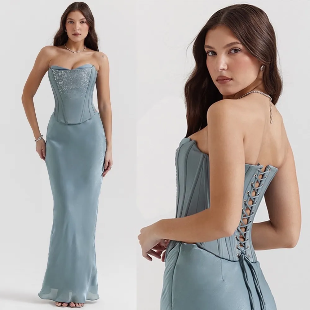 House of CB Nastassia Cool Blue Embellished Satin corset NWOT size‎ M - Image 11