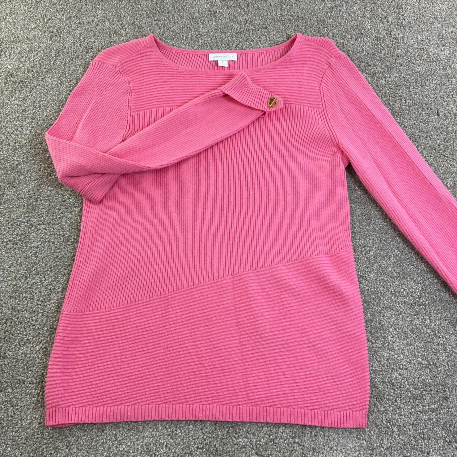 Charter Club Pink Ribbed Knit Long Sleeve Sweater Top Womens M Classic Knit - Image 2