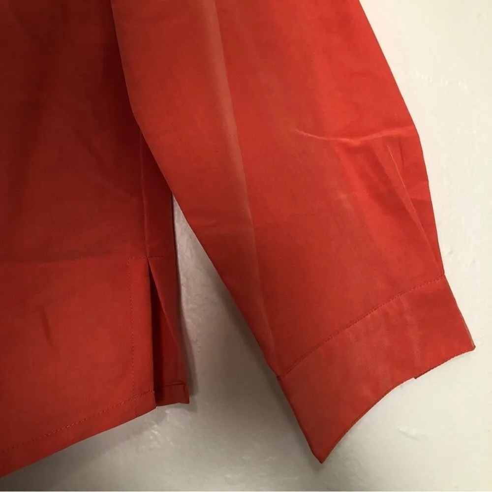 Rafaella Orange Button Up Front Long Sleeve Chest Pockets Shirt Blouse Top - Image 5