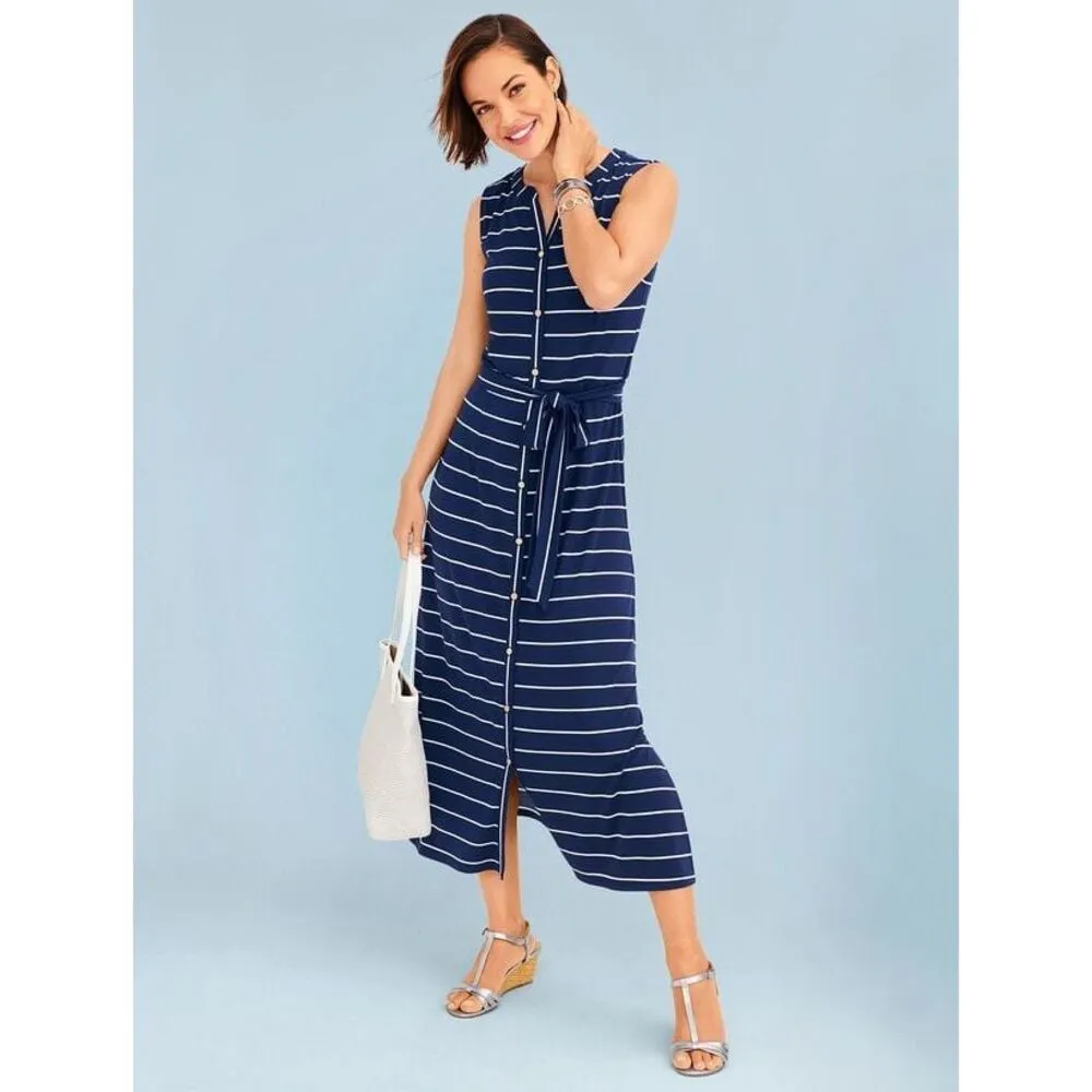 ✨TALBOTS  BUTTON-FRONT STRIPE JERSEY MAXI SZ LARGE DRESS✨ - Image 2