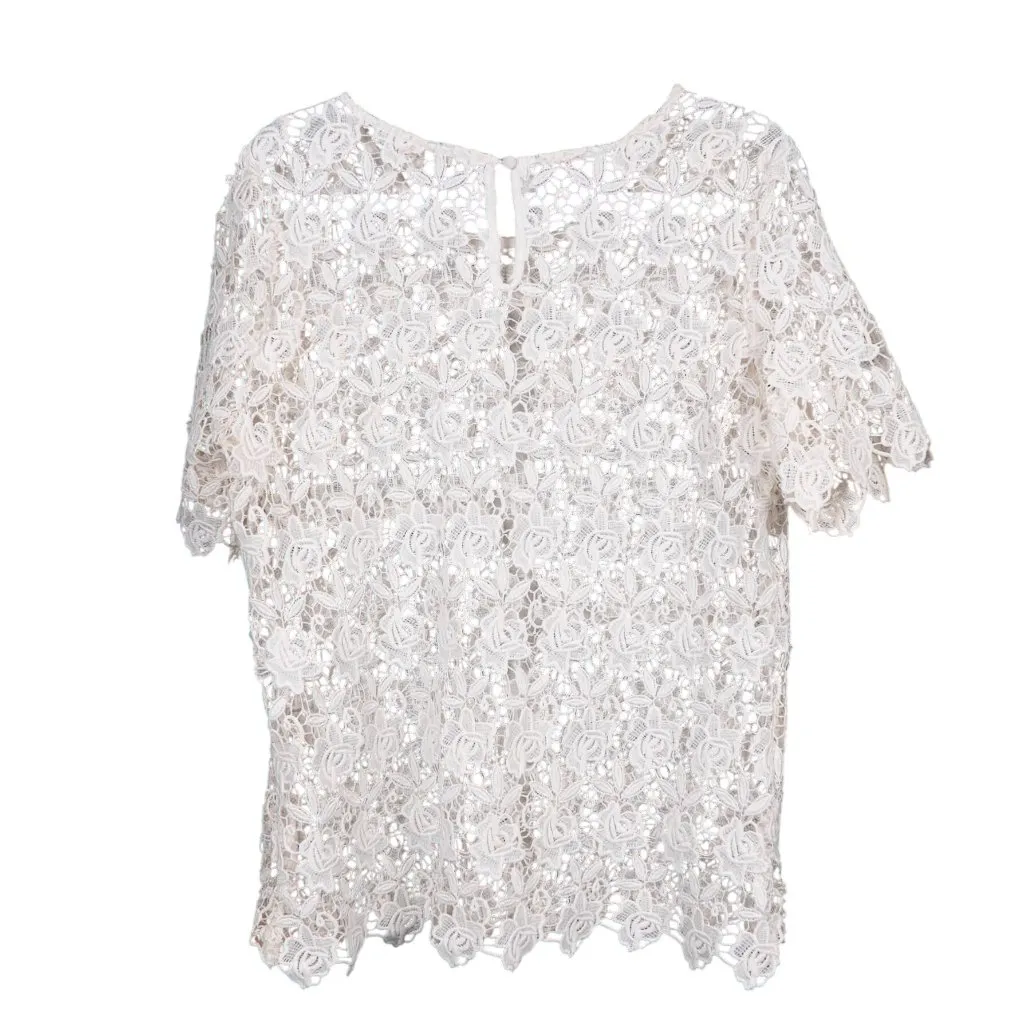 Haute Monde Floral Blouse XL Womens White Lace Short Sleeve Sheer Career Casual - Image 6