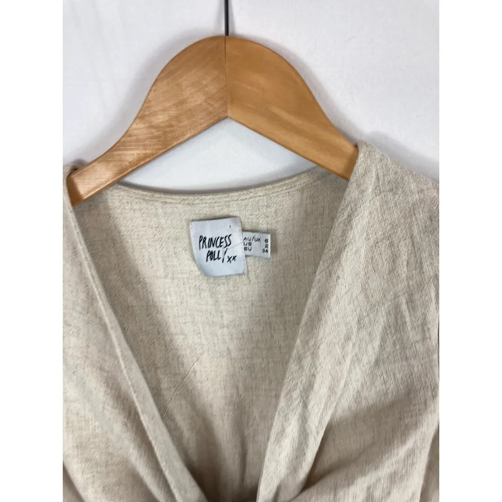 Princess Polly Linen Blend Tie Front Romper Size 2 - Image 7