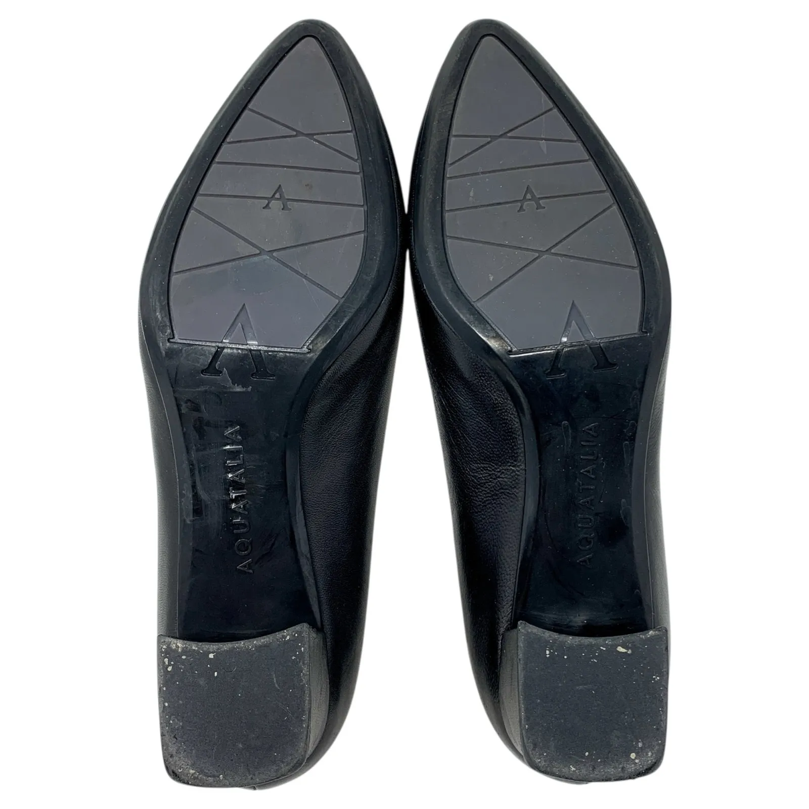 Aquatalia Pasha Black Leather Almond Toe Low Block Heels Weatherproof Pumps - Image 9