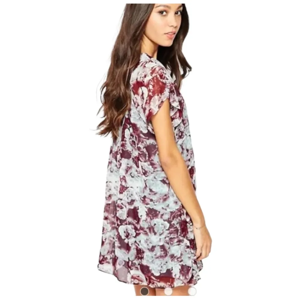 BCBGeneration Jadeite Floral Flowy Round Neck Flutter Sleeve Shift Dress S - Image 11