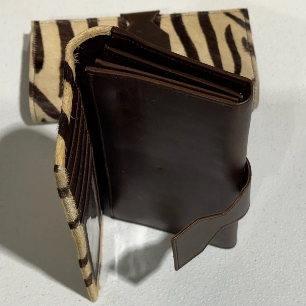 Lot Of 2 Real Handmade Animal Print Fur Leather Loop Closure Wallet/Hand Clutch - Image 7