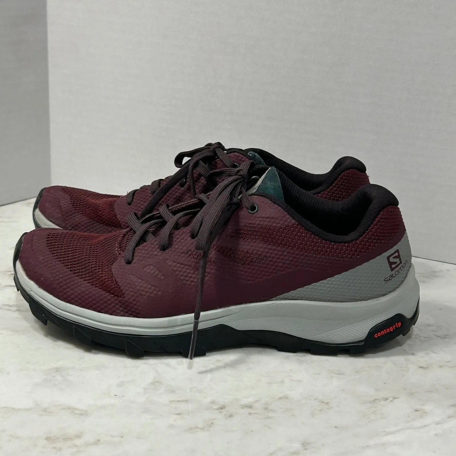Salomon OUTline GTX Hiking Trail Running Shoes Womens Size 8 Burgundy Contragrip - Image 2