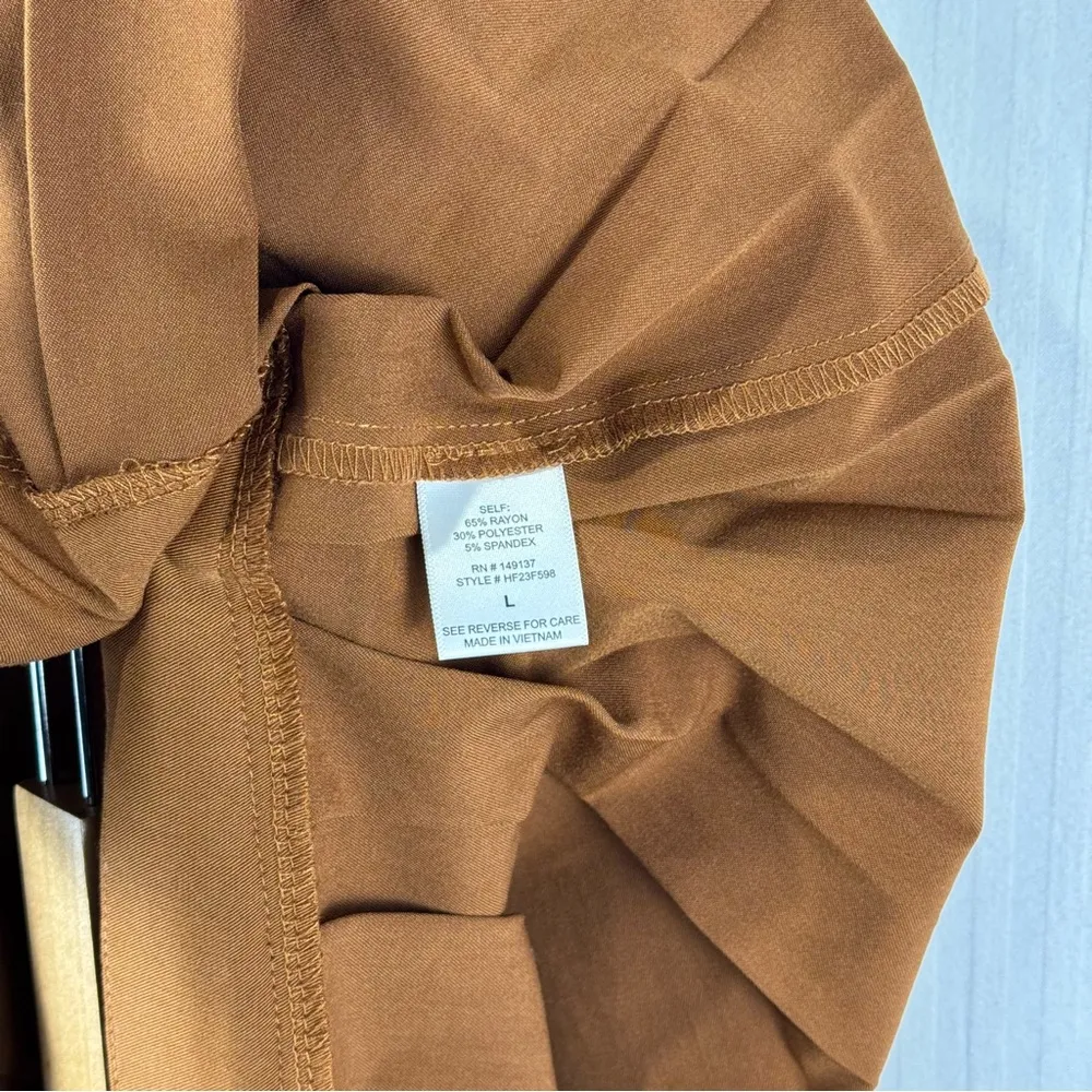 HYFVE Brown Wide Pleated Mini Skirt Size Large Side Zip Rayon Blend Academia - Image 4