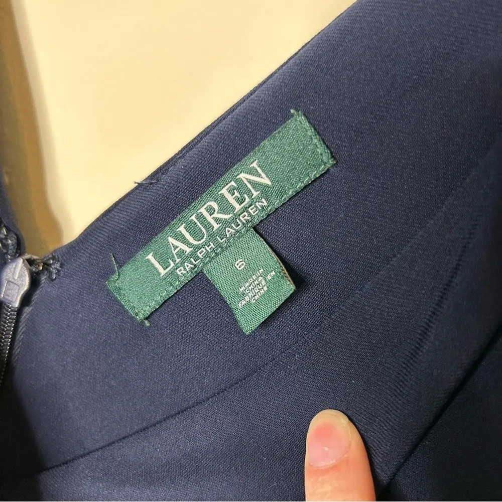 Ralph Lauren Navy Dress Ruched Sleeveless VNeck Evening Fit & Flare Above Knee 6 - Image 6