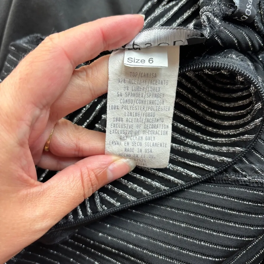 Rhapsody Black and Silver Striped Sleeveless Cocktail Dress - Image 7