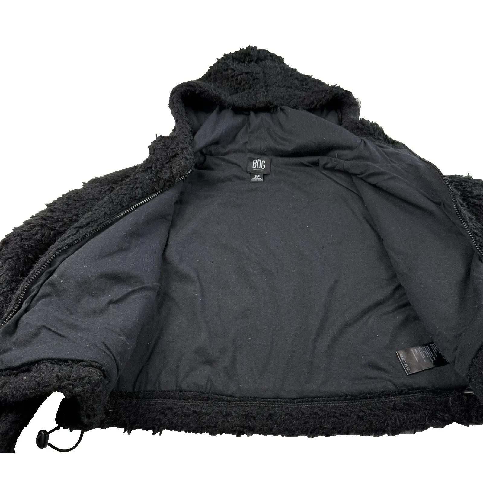 Urban Outfitters BDG Hooded Cropped Teddy Jacket Size Small Black Cozy Basic - Image 8