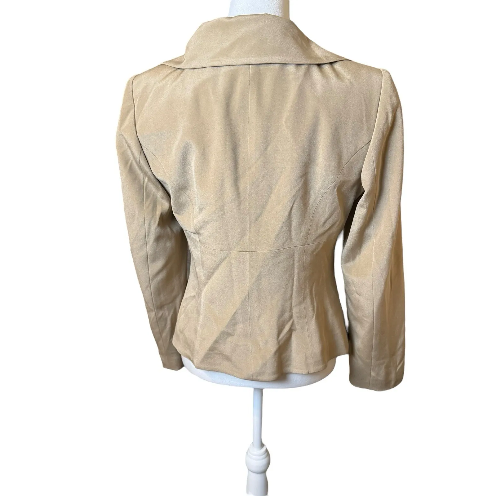 Vtg Talbots Tan‎ Silk One Button Blazer Jacket Size 8 Office Career Professional - Image 3