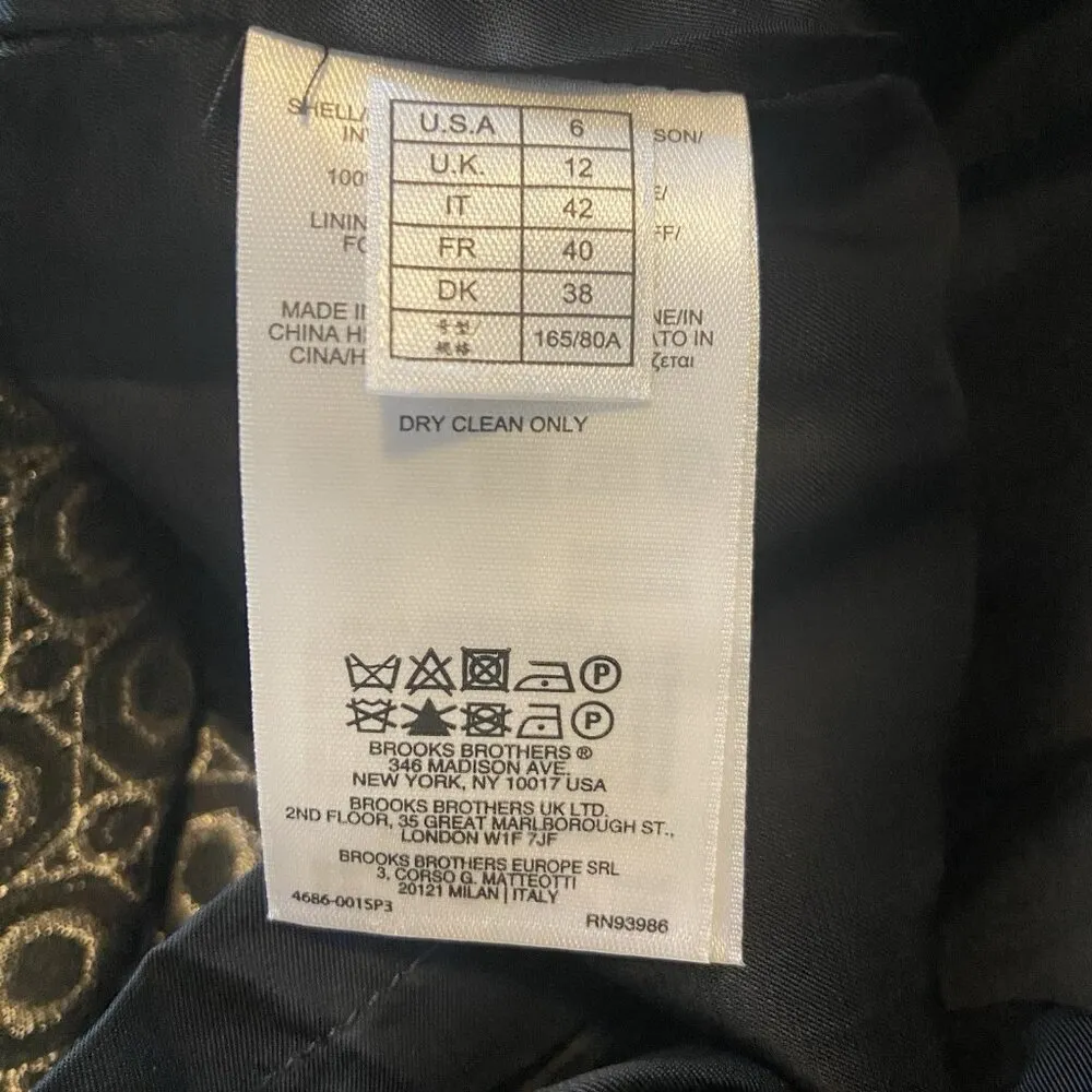 Brooks Brothers Sheath Dress Black Silver Geometric Star Jacguard Size 6 Office - Image 15