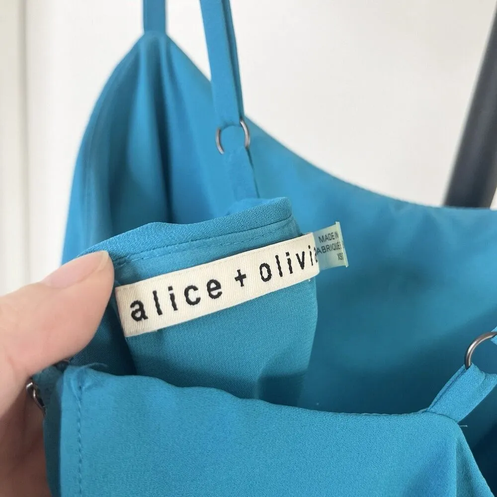 Alice + Olivia Etta Ruffle-Trimmed Crepe Mini Slip Dress Laguna Sz XS Blue $195 - Image 5