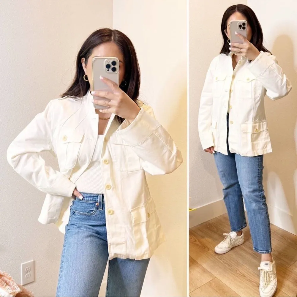 NEW Alex Mill White Natural Officer's Chore Jacket Utility Pockets L Size L - Image 5