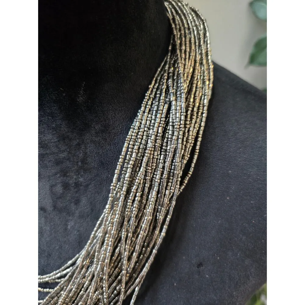 Women's Multi Strand Metallic Beaded Necklace With Lobster Clasp Statement Gold - Image 3