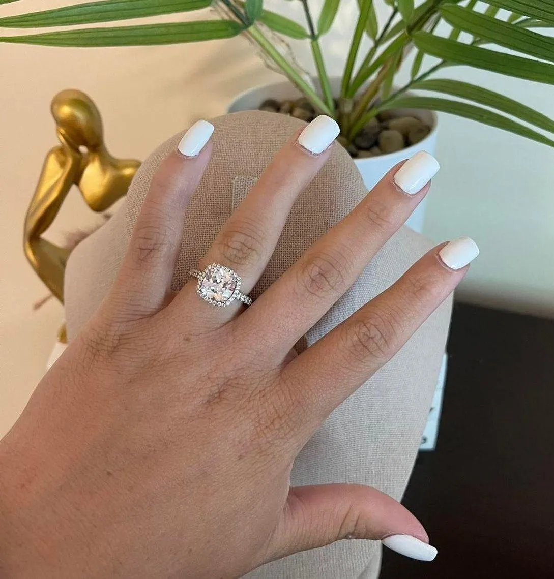 SIZE 7 925 3ct Princess Cut Halo Cubic Zirconia Sumulated Diamond Ring - Image 6