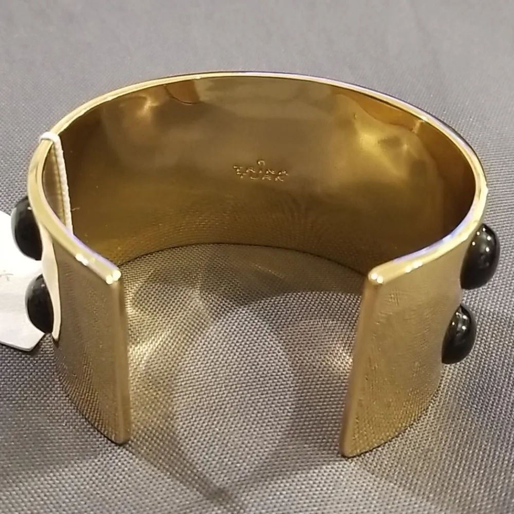💕TRINA TURK💕 Resin Neo Goth Cab Set Cuff Bracelet Gold Brass Stones NWT - Image 11