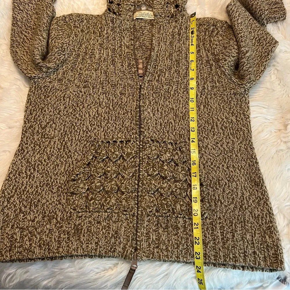 Cabela’s Zip Up Hooded Sweater Crocheted Pockets & Hood Brown No Size SEE MEAS. - Image 7