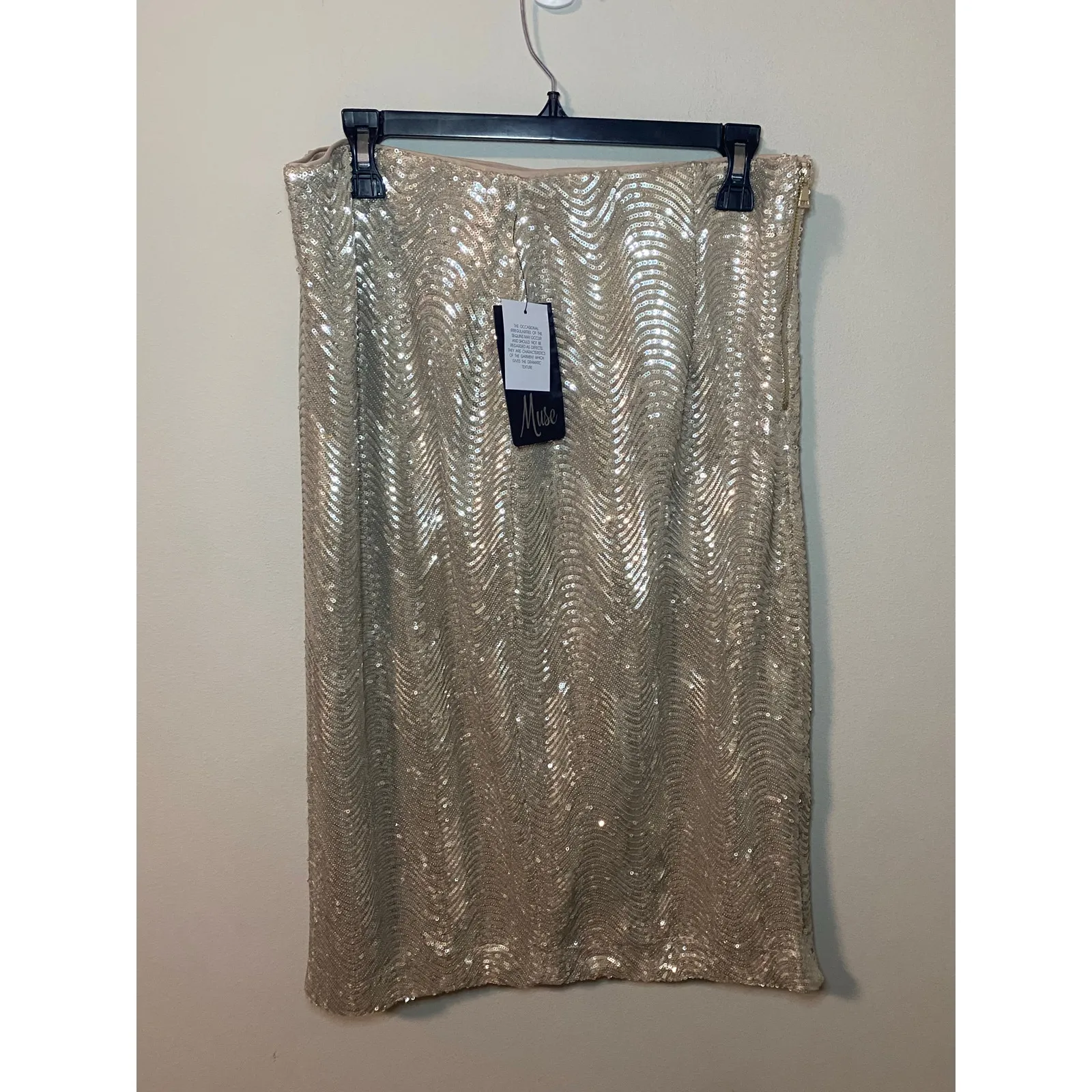 New Muse‎ Sequined Midi Skirt, Champagne Size US 14 Gold - Image 2