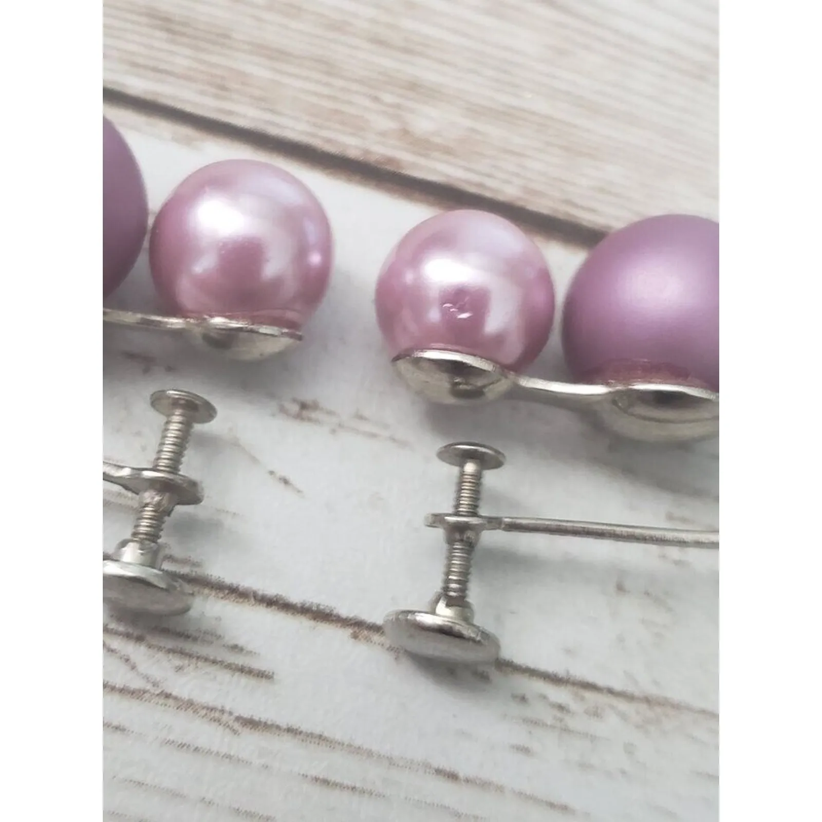 Vintage Screw Back Earrings Two Tone Purple Ball Duo - Image 4