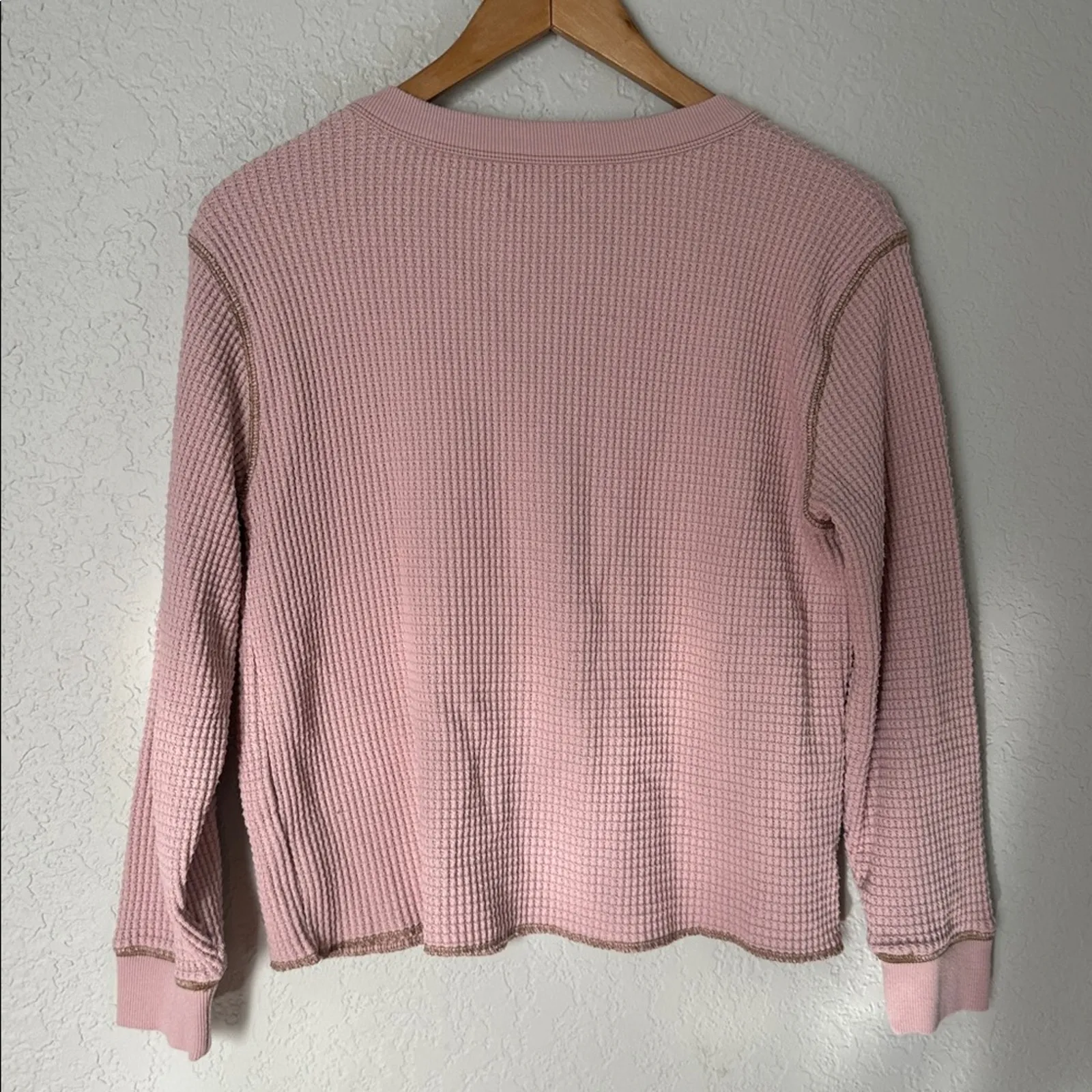 Madewell Mauve Pink Waffle Knit Thermal Tee Crop Shirt Small Fall Long Sleeve - Image 7