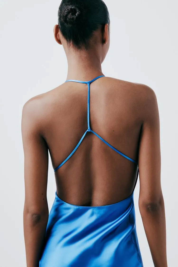 Dress Cobalt Blue Satin Effect Maxi Midi Wedding Party Date Coctail - Image 9