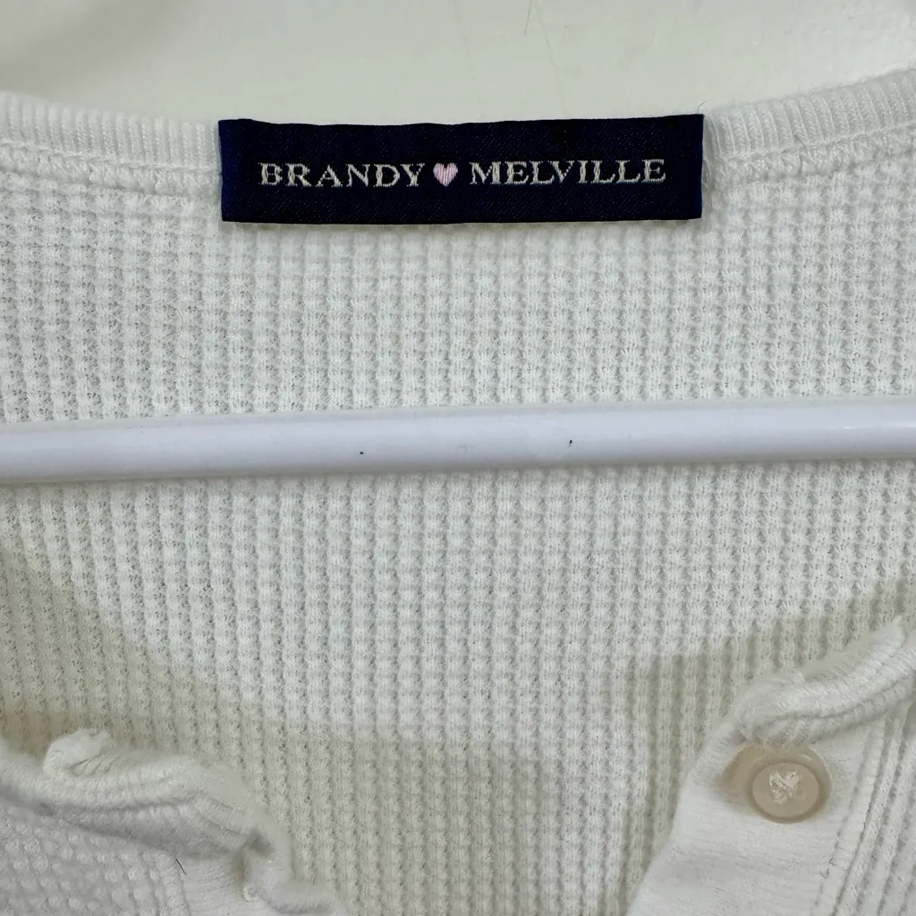 Brandy Melville Cream Long Sleeve Henley Top - Image 2
