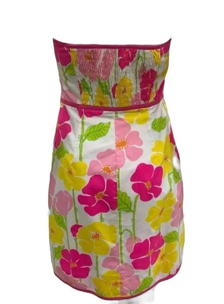 Lilly Pulitzer Vtg Floral Strapless Faux Wrap  Floral Dress - Image 4