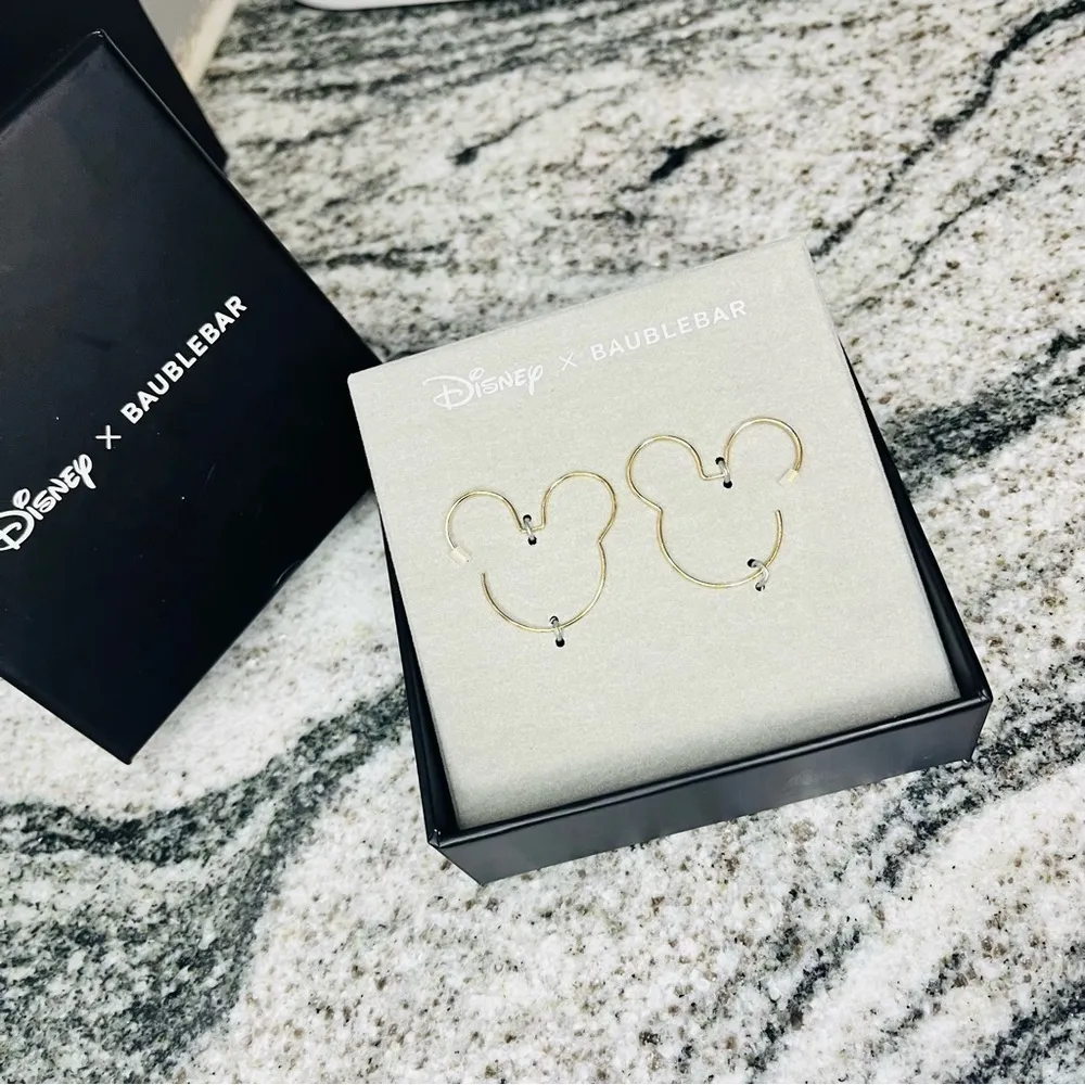Disney x BaubleBar Mickey Mouse Outline Wire Hoop Earrings Gold | NWT - Image 5