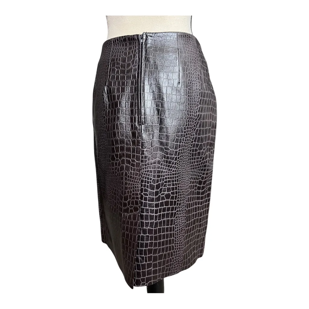 Vintage Saks Fifth Avenue Folio Collection Brown Croc Embossed Pencil Skirt SZ 4 - Image 2