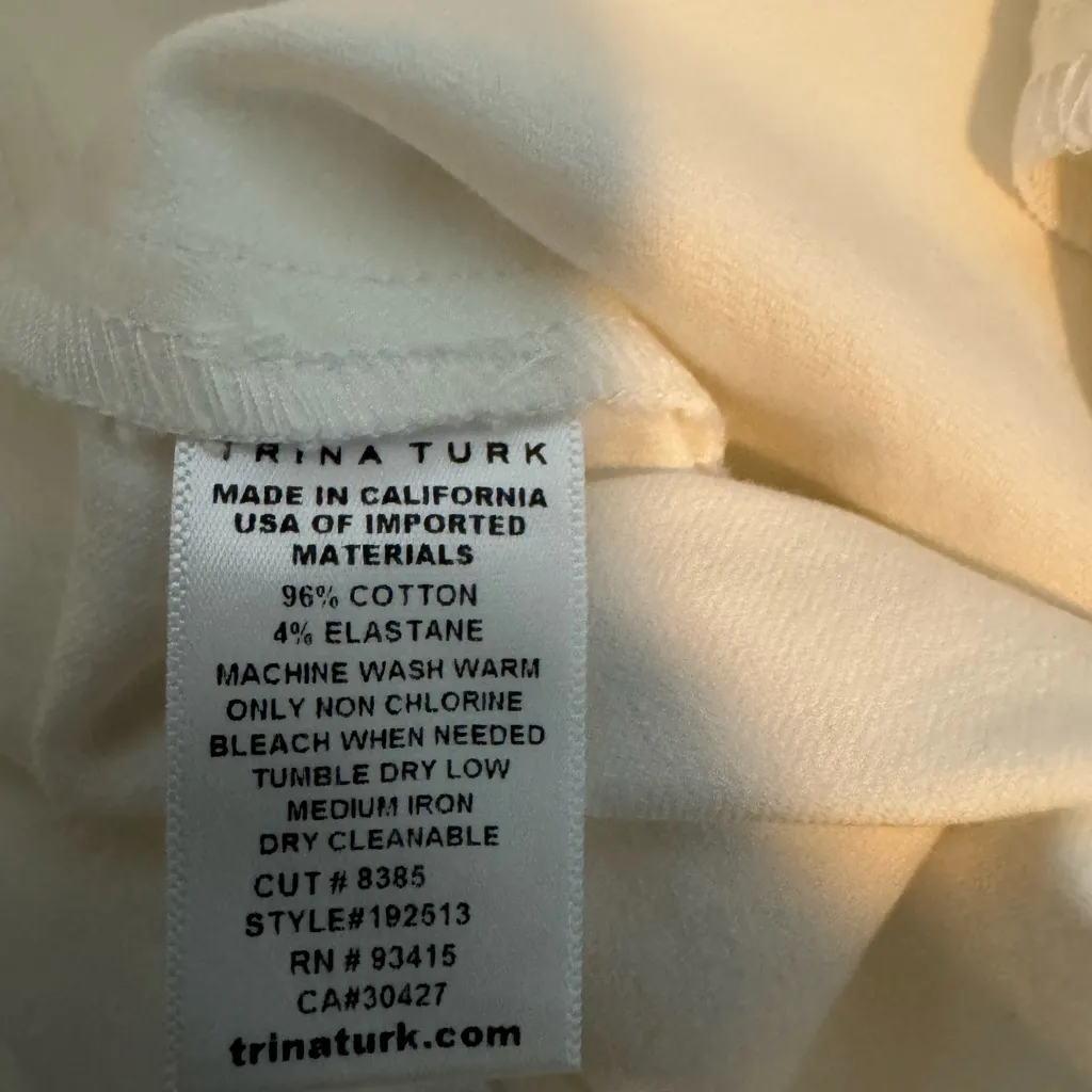 Trina Turk Lulu Pants Cropped Women’s White Cotton Size 00 - Image 14