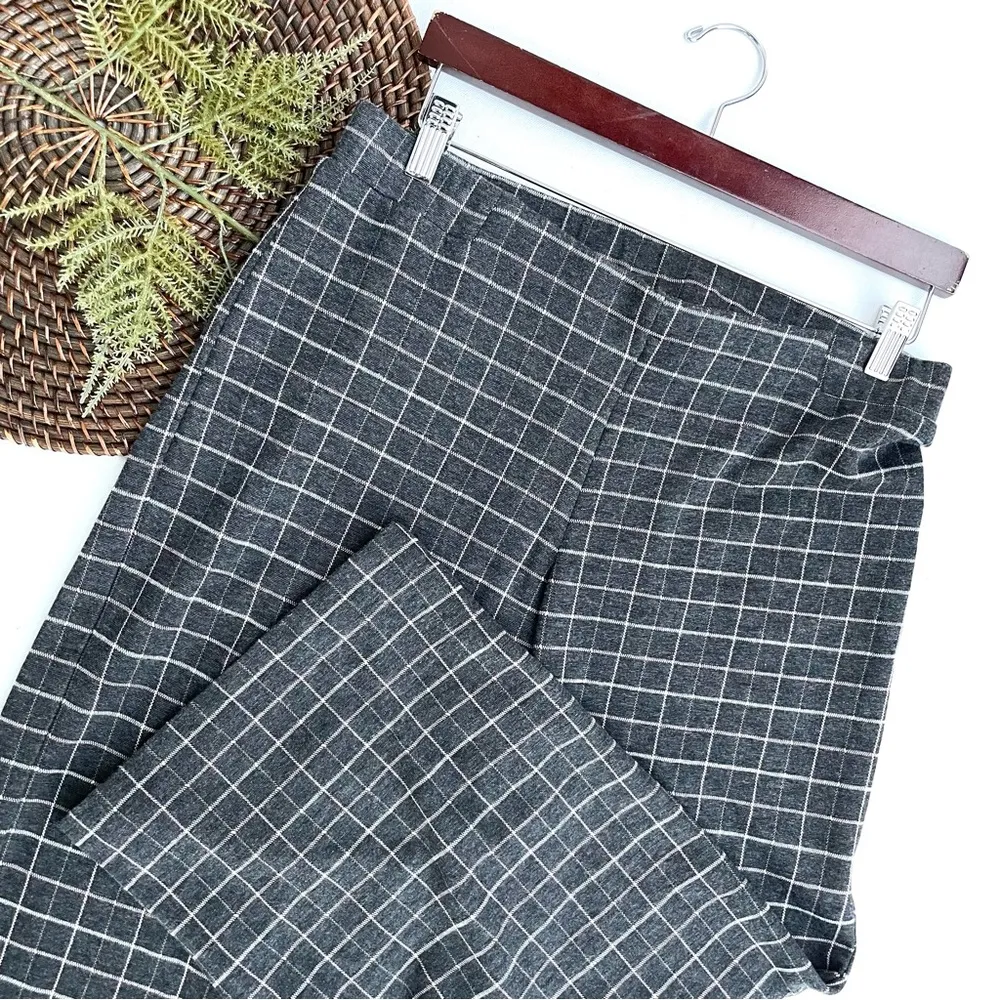 J Jill Womens Pants Gray Pink Plaid Ponte Full Leg Crop Pull On Stretch Medium - Image 2