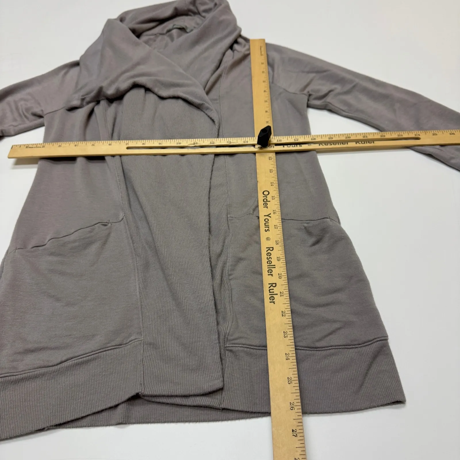 Athleta Cardigan Womens X Small Gray Studio Wrap Open Front Shawl Collar Sweater - Image 9