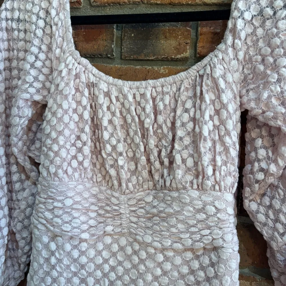 Mika & Gala womens swiss dot lace balloon sleeve tie back mini dress pink 8 - Image 3