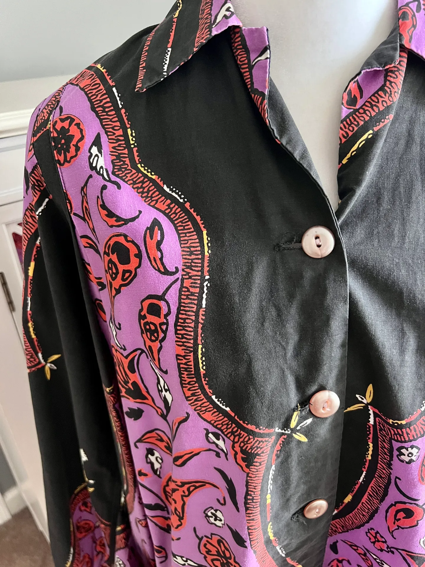 Vintage 1960’s Dixie Lou Frock Printed Button Down Shirt Tunic Size L - Image 3